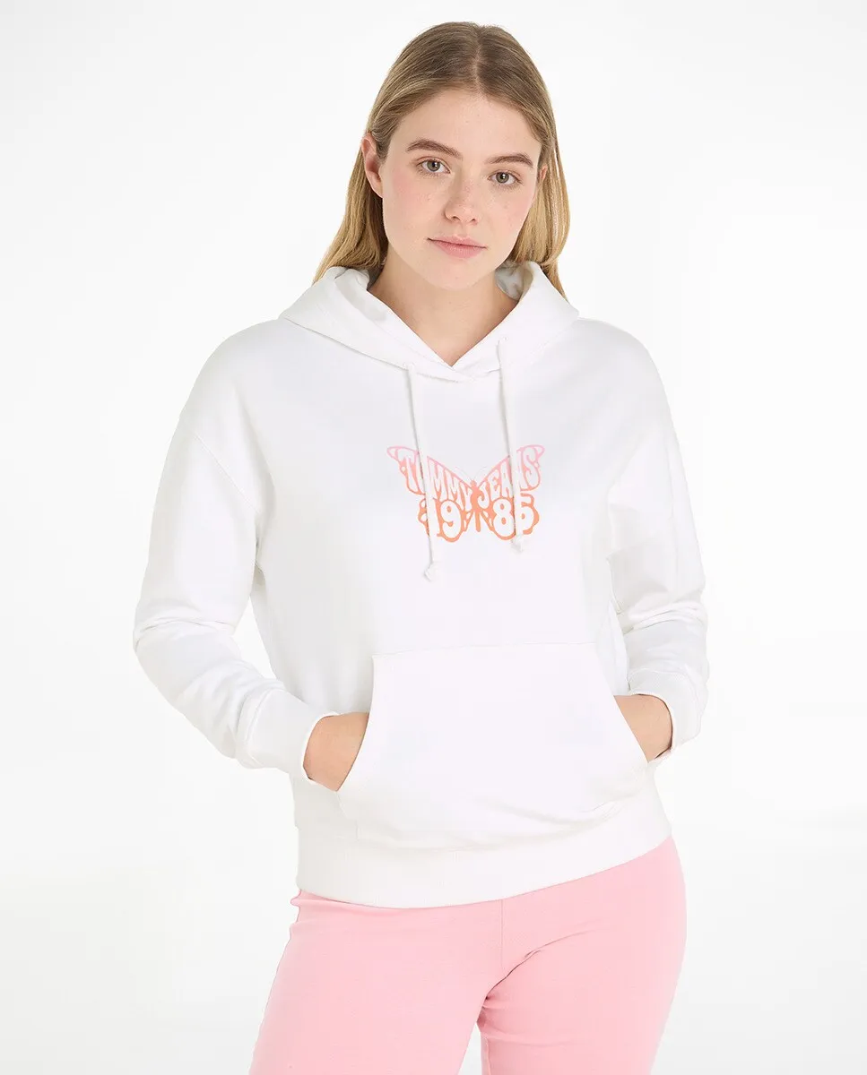 

Женская толстовка с капюшоном и карманом-кенгуру Tommy Jeans, белый