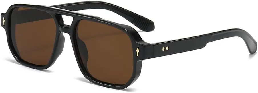 

Мужские квадратные солнцезащитные очки OZPYKAE, ретро-очки с защитой UV400 и двойной перемычкой, модные прямоугольные женские солнцезащитные очки-авиаторы, Grey