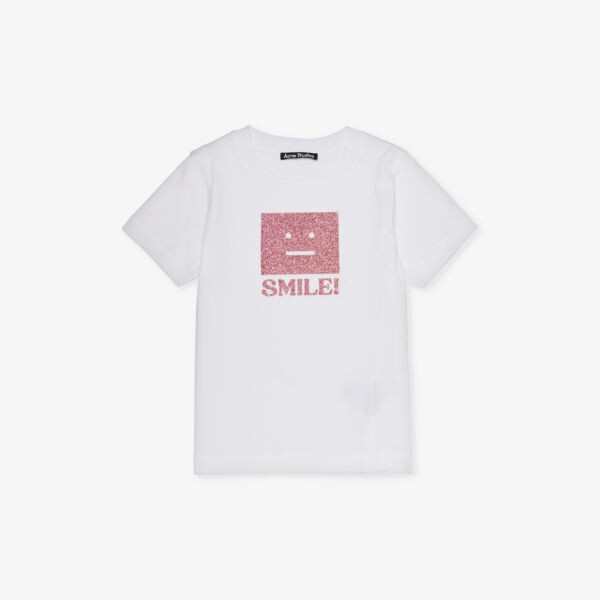 

Футболка из хлопкового джерси с блестящим логотипом на возраст 3-10 лет Acne Studios, белый