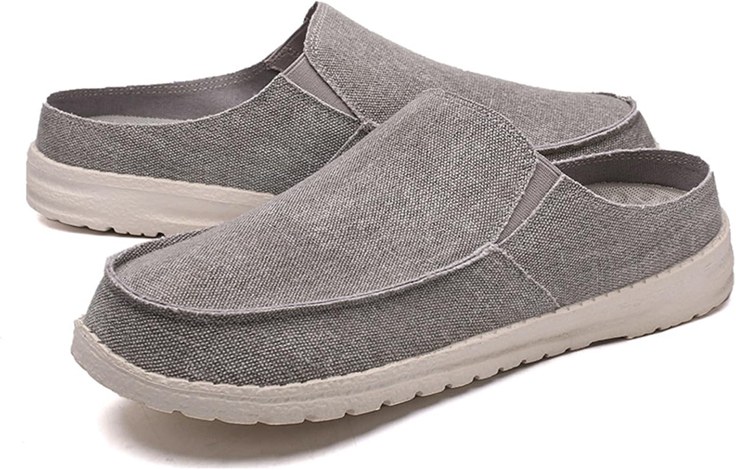 

Мужские слипоны из холщовой ткани с плоской подошвой, без задника, с круглым носком, повседневные обувные мюли для ходьбы, легкие, противоскользящие, мягкие, износостойкие тапочки-сандалии Crepuscute, серый