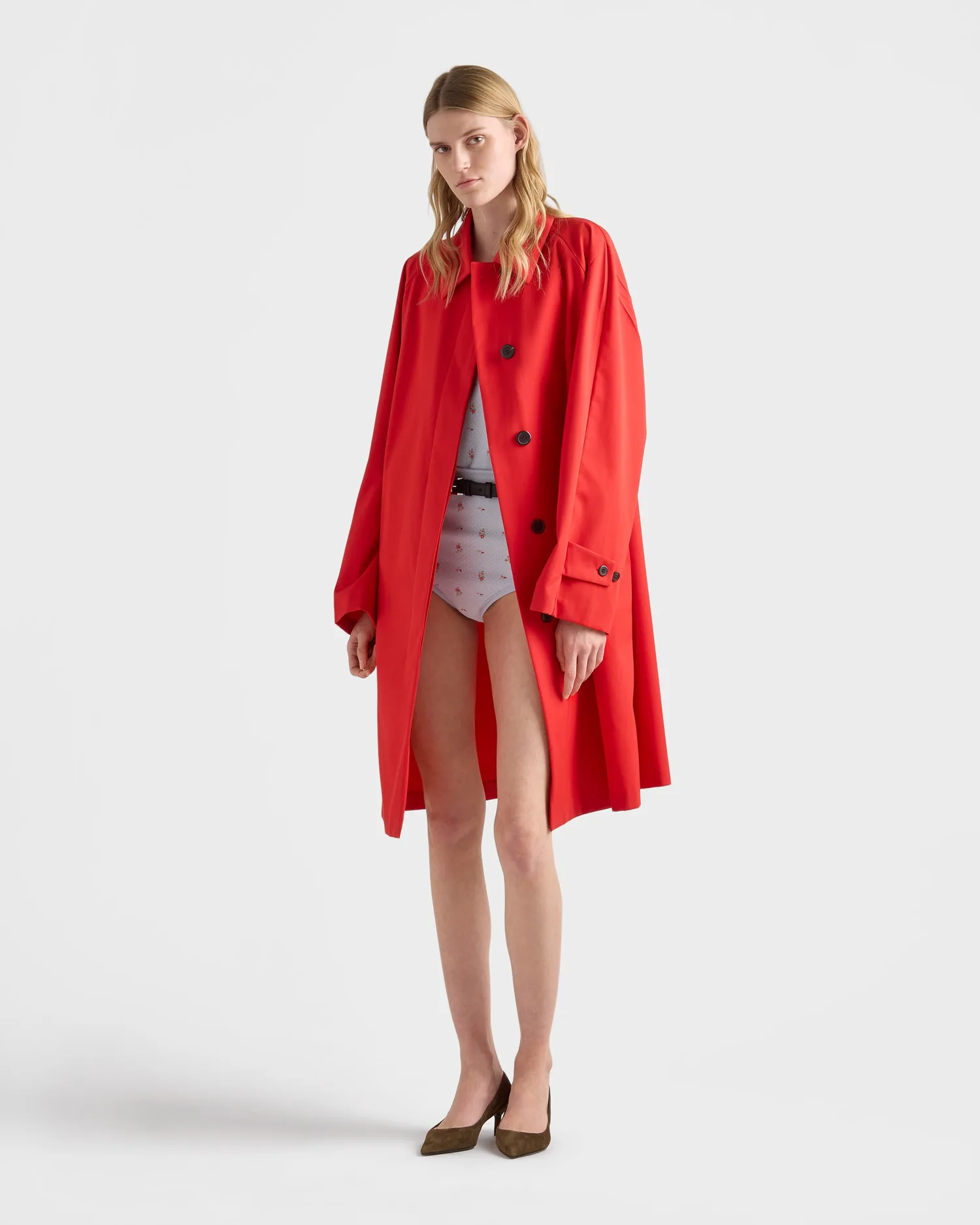 Однобортное пальто из габардина Prada, красный — фото 2