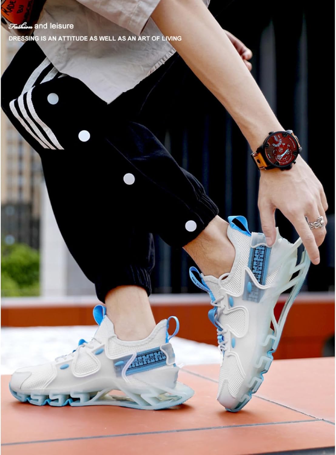 Кроссовки MACEFIL Fashion с дышащей сеткой для бега, объемной подошвой, для мужчин и женщин, светящиеся, легкие, повседневные, спортивные, для ходьбы и занятий в зале, белый/синий — фото 3