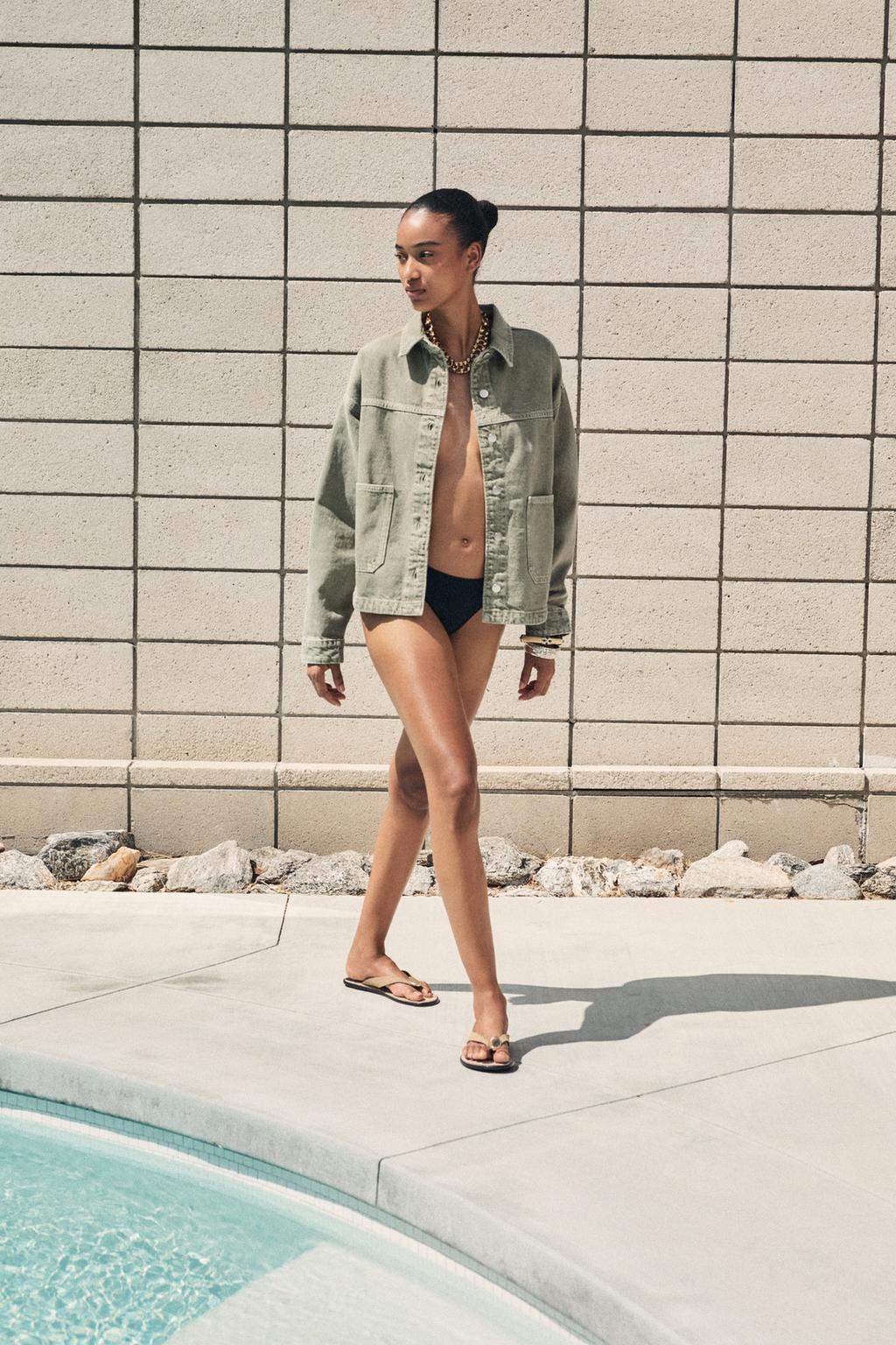 

Джинсовая куртка z1975 с карманами ZARA, хаки