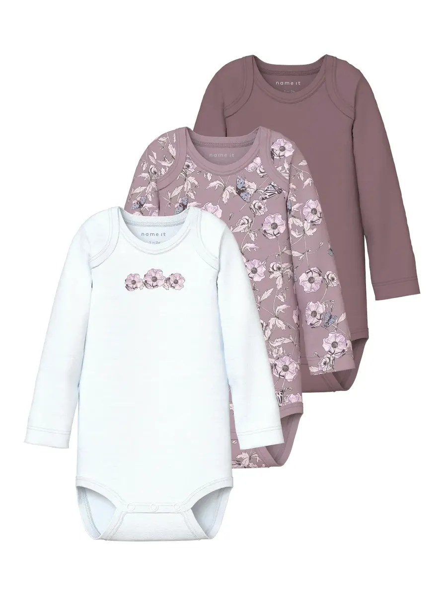 

Боди с длинными рукавами Name It "NBFBODY 3P LS GRAPE FLOWER NOOS", цвет Grape Shake
