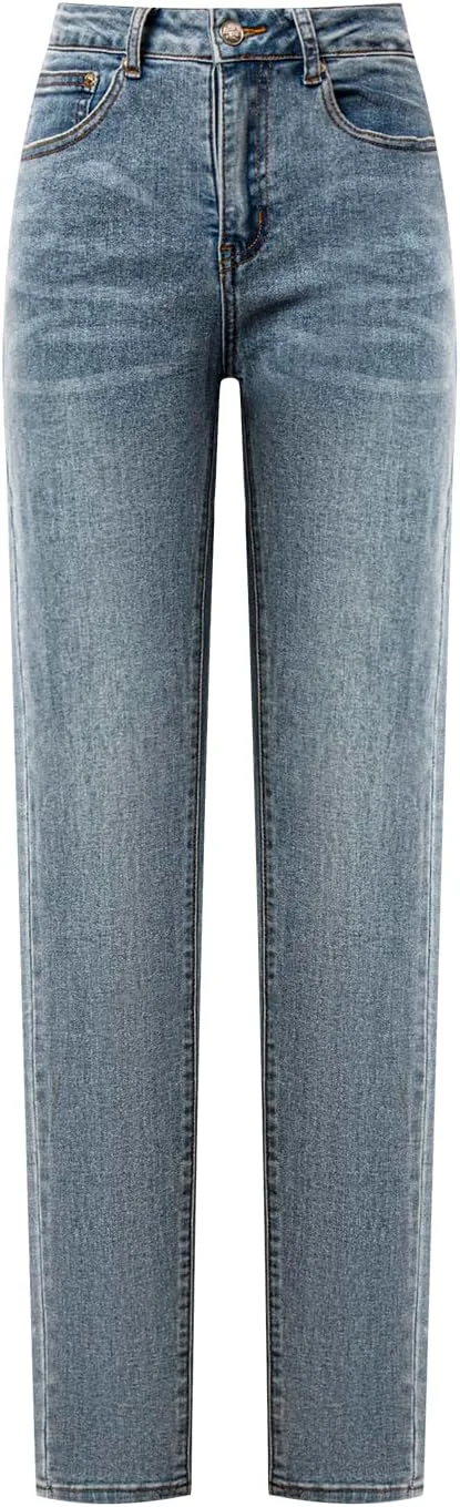 

Женские джинсы с высокой посадкой и прямыми штанинами