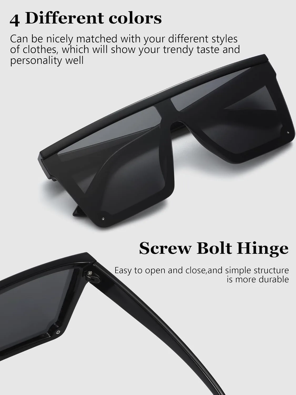 

Солнцезащитные очки Frienda, 4 пары, унисекс, винтажные квадратные, увеличенные, плоская верхняя часть (ледяной синий, серый, серебристый, градиентный коричневый)