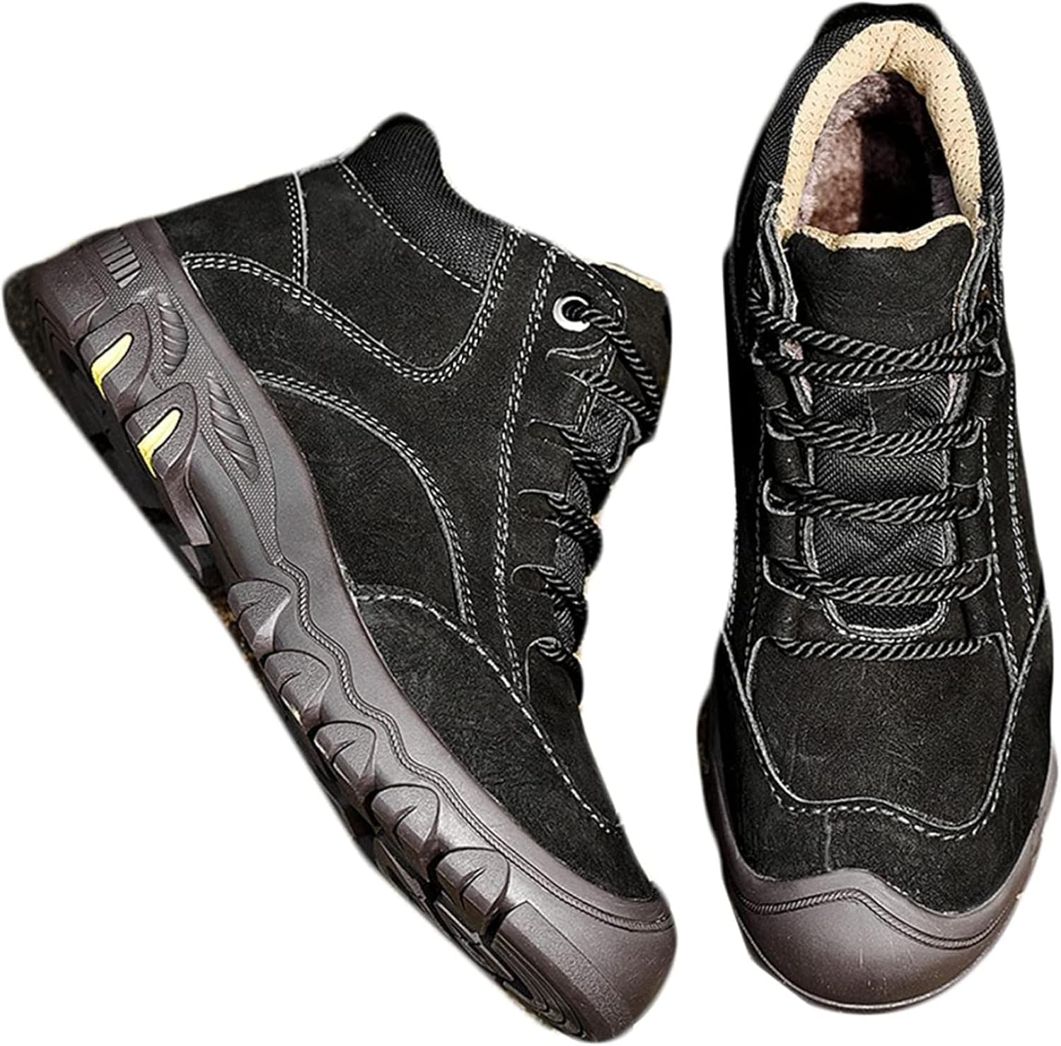 

Мужские теплые ботинки Yiozoi до щиколотки, зимние кожаные рабочие ботинки на шнуровке, высокие, прочные и удобные, для повседневной носки, черный