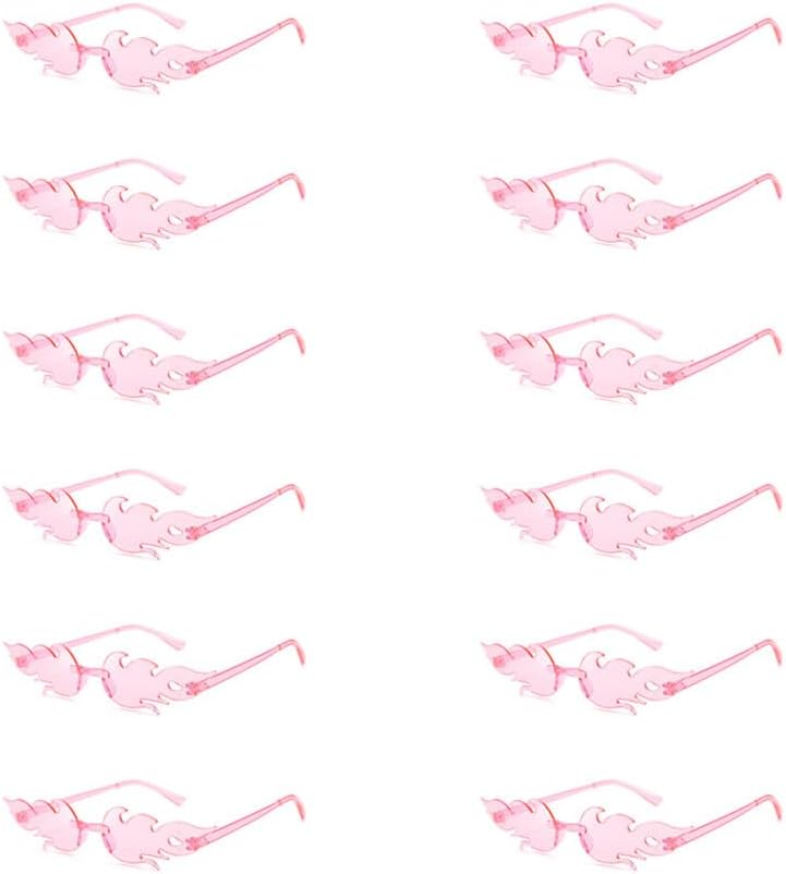 

12 пар в комплекте. Солнцезащитные очки в форме пламени. Модные без оправы, яркие, конфетные, для вечеринок. Стильный дизайн. Разноцветные солнцезащитные очки HYYZZC, Pink 12