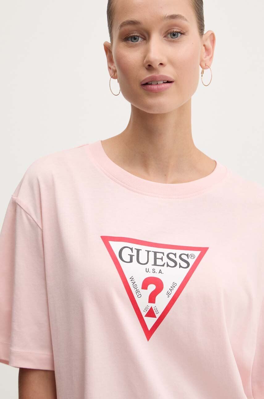 

Хлопковая футболка Guess Jeans, розовый
