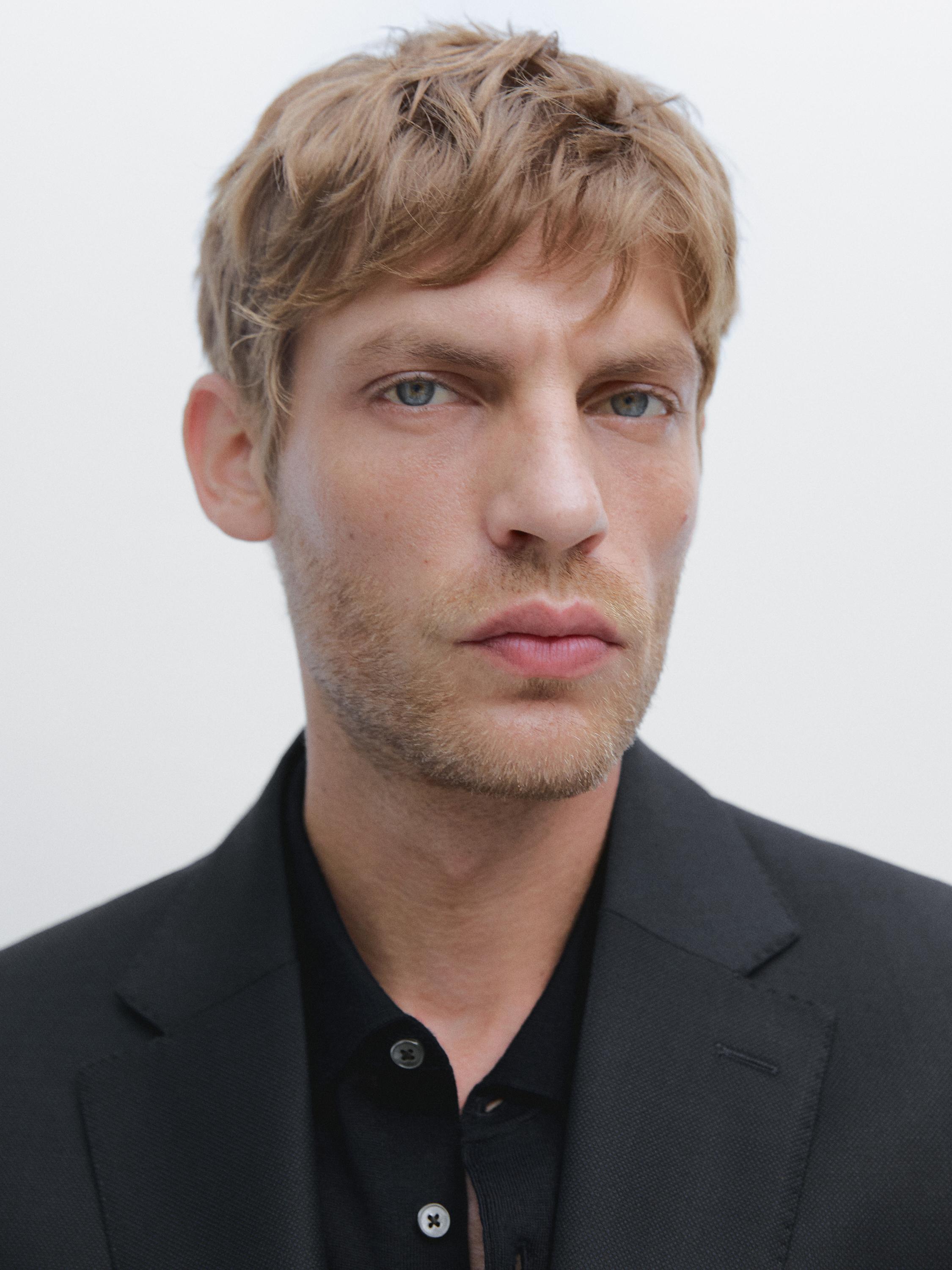 Пиджак из микротекстурированного плетения Massimo Dutti, темно-синий — фото 4