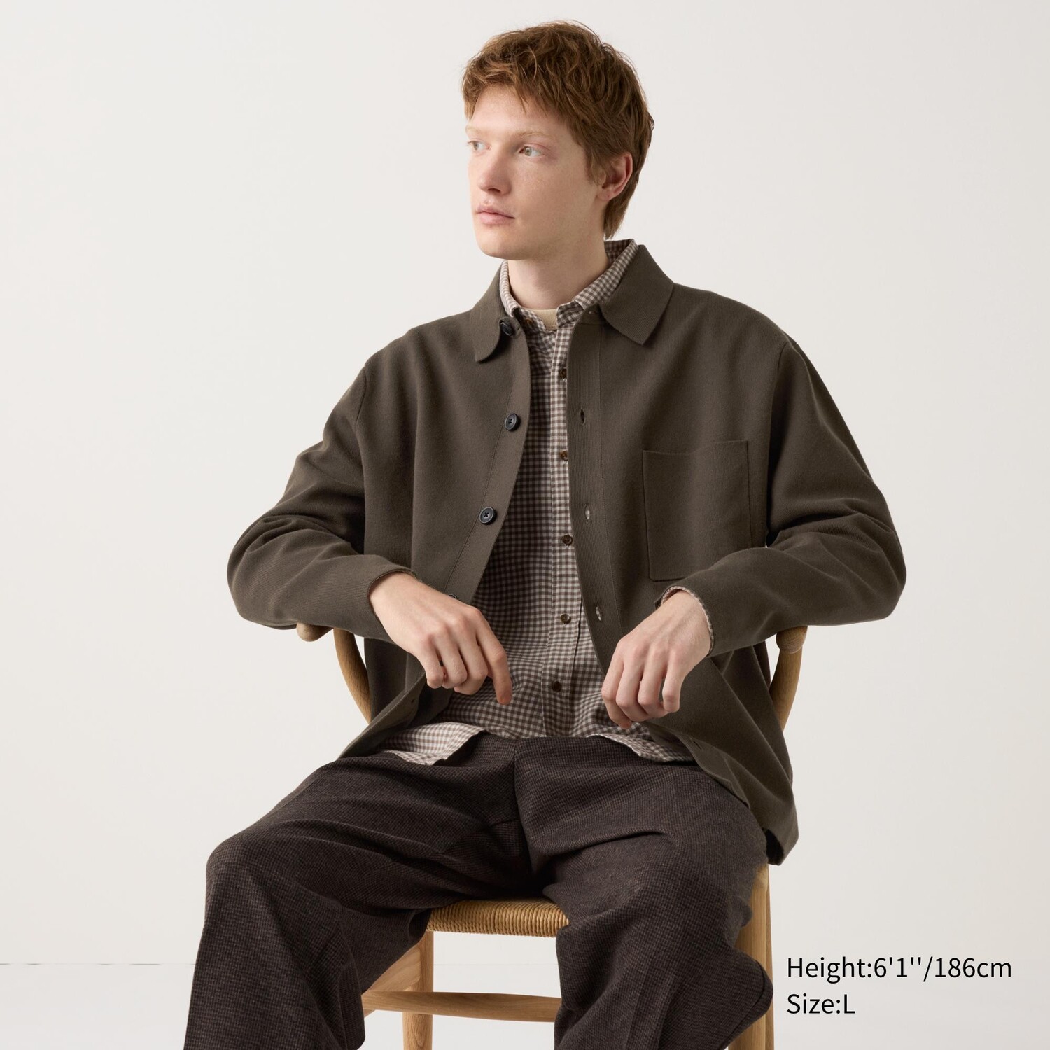 

Кардиган в рубчик с воротником рубашки UNIQLO, темно-коричневый