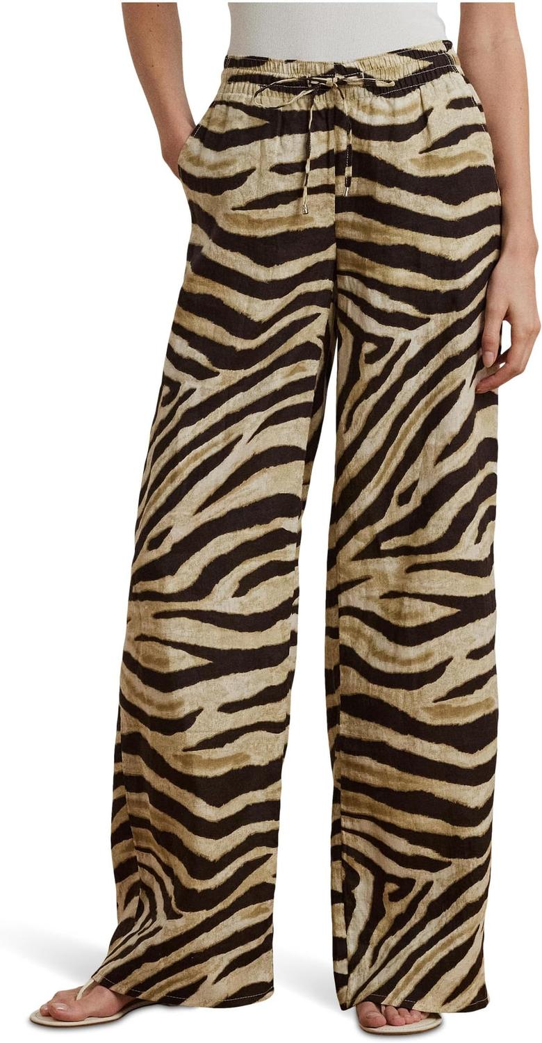 

Брюки Lauren Ralph Lauren Zebra-print Linen Wide-leg Pants, Cream/Brown