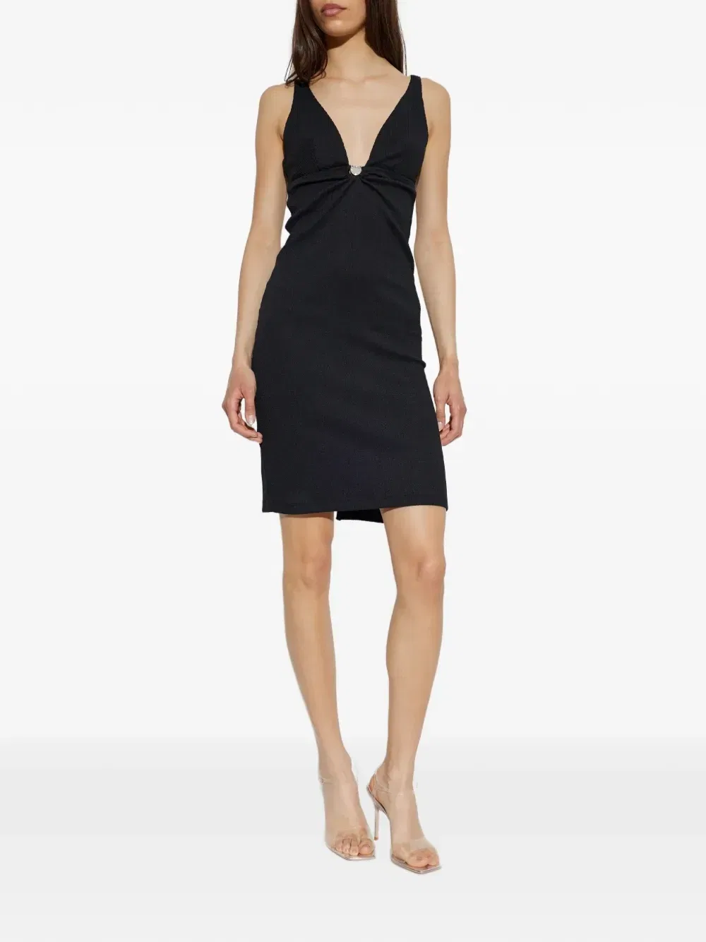 Платье с драпировкой и логотипом-бляшкой Emporio Armani, черный — фото 3