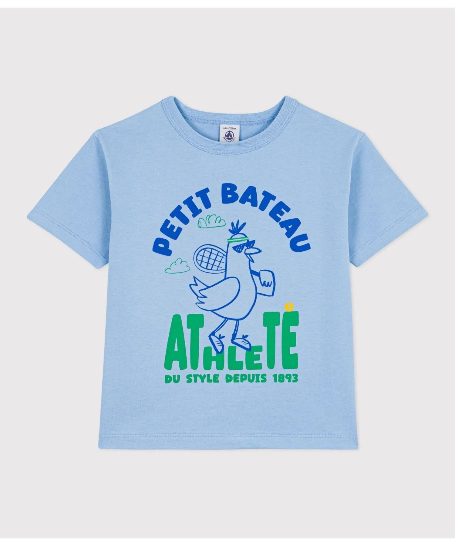 Детская хлопковая футболка с принтом PETIT BATEAU светло-голубая