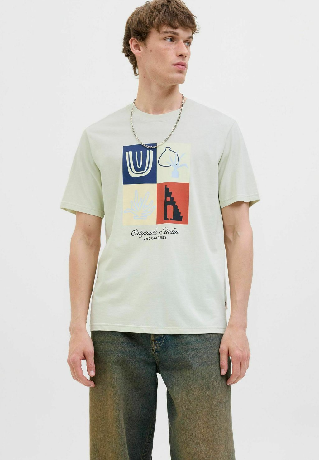 

Рубашка с принтом RUNDHALSAUSSCHNITT Jack & Jones, серый