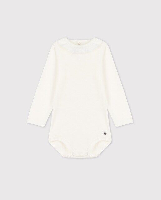 

Детское боди с хлопковым воротником и длинными рукавами Petit Bateau, белый