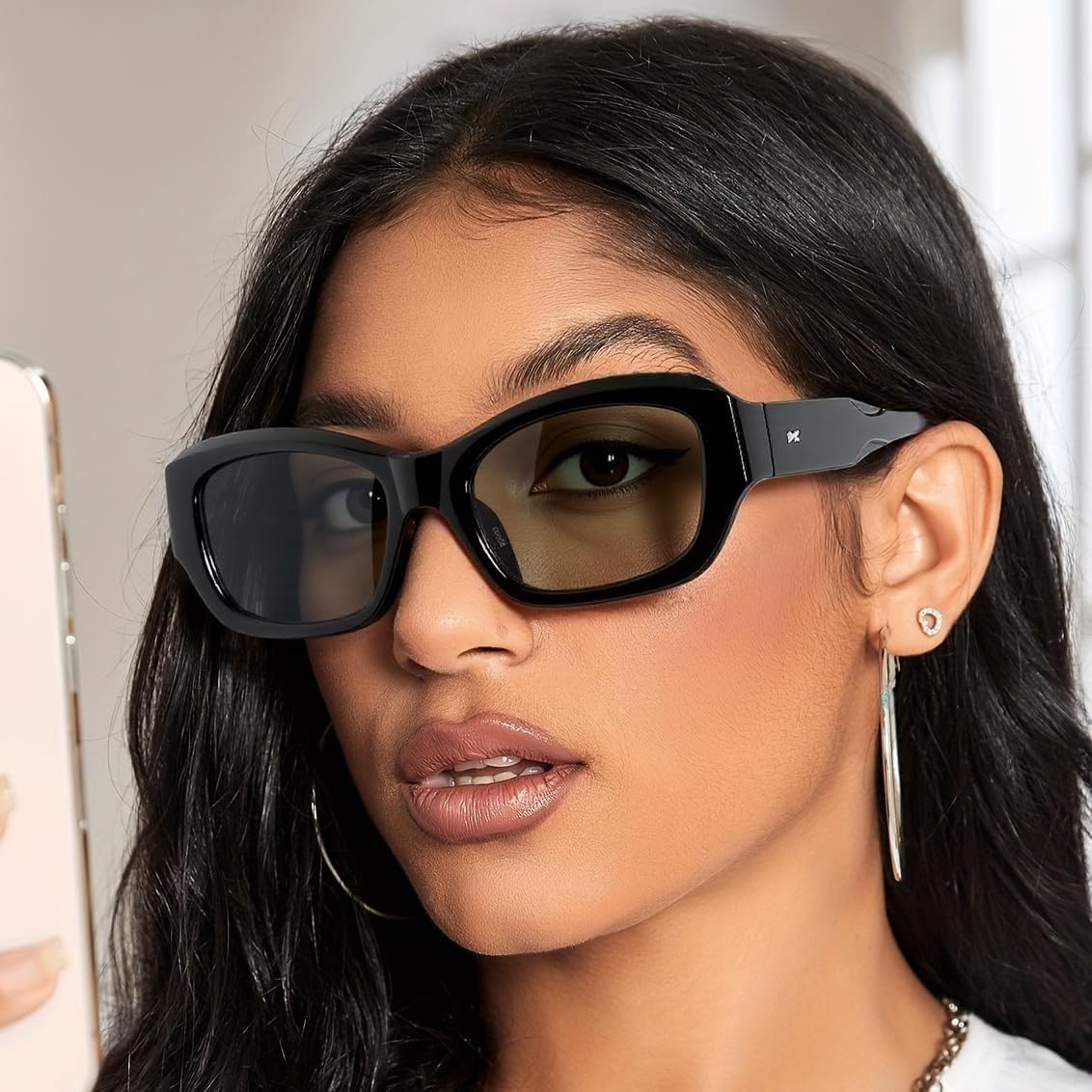 

Элегантные солнцезащитные очки «кошачий глаз» для женщин — глянцевая черная оправа с серыми тонированными линзами, деликатная защита от УФ-излучения ENSARJOE, Black/Grey