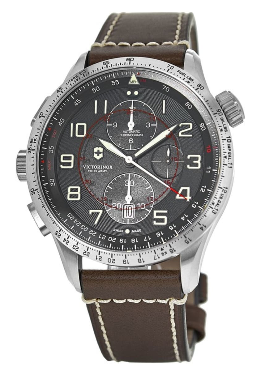 

Victorinox Swiss Army Airboss Mach 9 Автоматический хронограф Черный циферблат Коричневый Кожаный Srap Мужские часы 241710