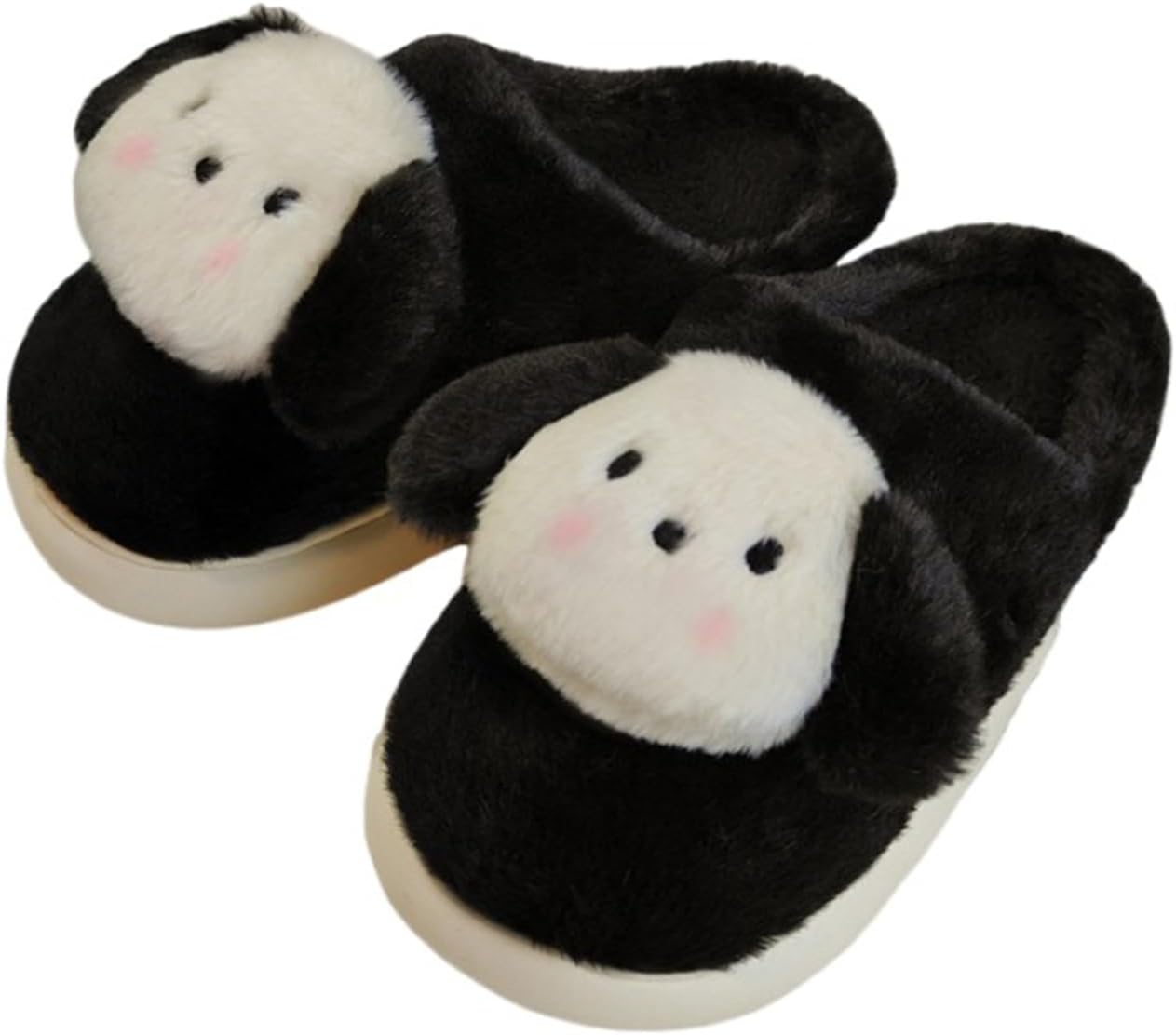 

Теплые новогодние тапочки в подарок для женщин и мужчин, с животными, тапочки с длинными ушами собаки, пушистые, милые, мультяшные, удобные плюшевые домашние туфли, прочная резиновая подошва (36-37, белые) Znel