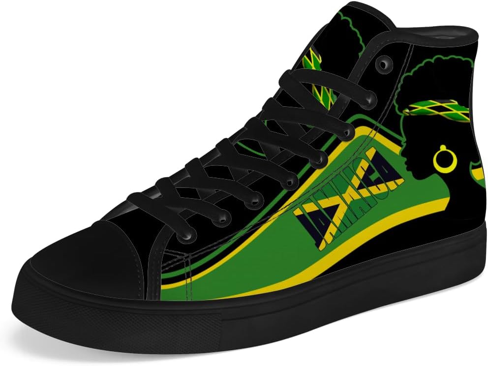 

Мужские женские кроссовки Chebing Jamaica High Top Canvas Кроссовки с флагом Ямайский флаг Шнуровка Повседневная обувь, зеленый