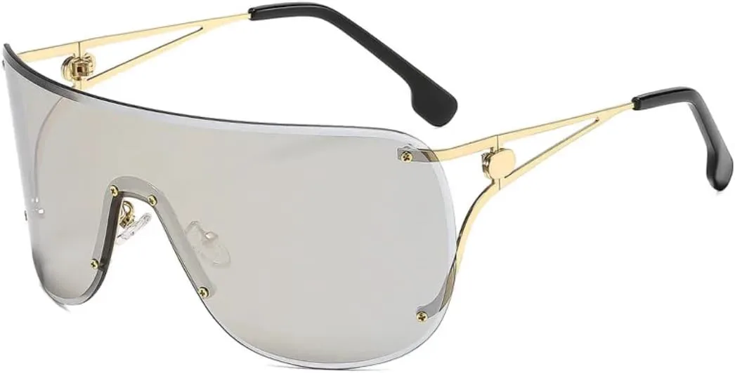 

Винтажные прямоугольные солнцезащитные очки без оправы для мужчин и женщин, модные ретро-очки класса люкс с защитой от УФ-излучения UV400 TKKTLLT, Gold-silvermirror