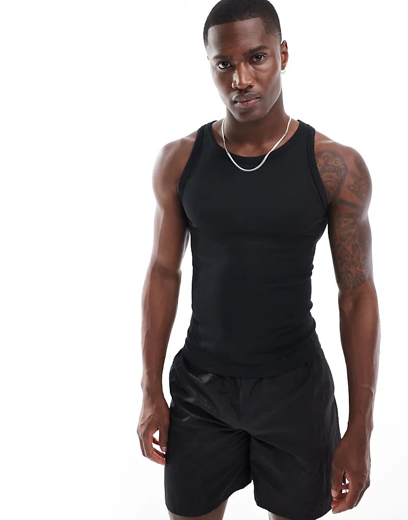 

Топ Icon slim fit бесшовный в рубчик черного цвета ASOS 4505