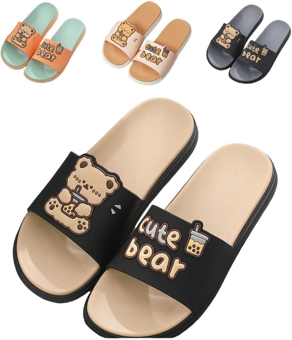 

Милые тапочки с медведем для женщин, летние, мягкие, на платформе, нескользящие, для дома и улицы, кавайные подарки для женщин и мужчин Albiva, хаки