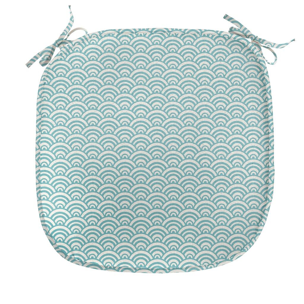 

Водяная подушка ABAKUHAUS для обеденных стульев, Curvy Lines Bubbles Sea, декоративная водонепроницаемая подушка с ремнями для кухонных сидений, 40 см x 40 см, небесно-голубой белый