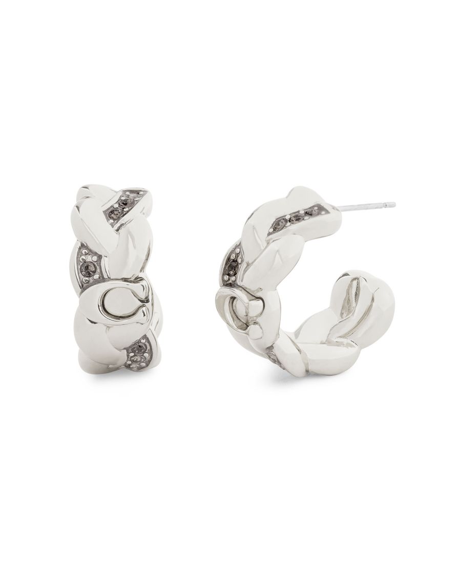 

Серьги-кольца с плетеным узором С и искусственными камнями COACH, Rhodium