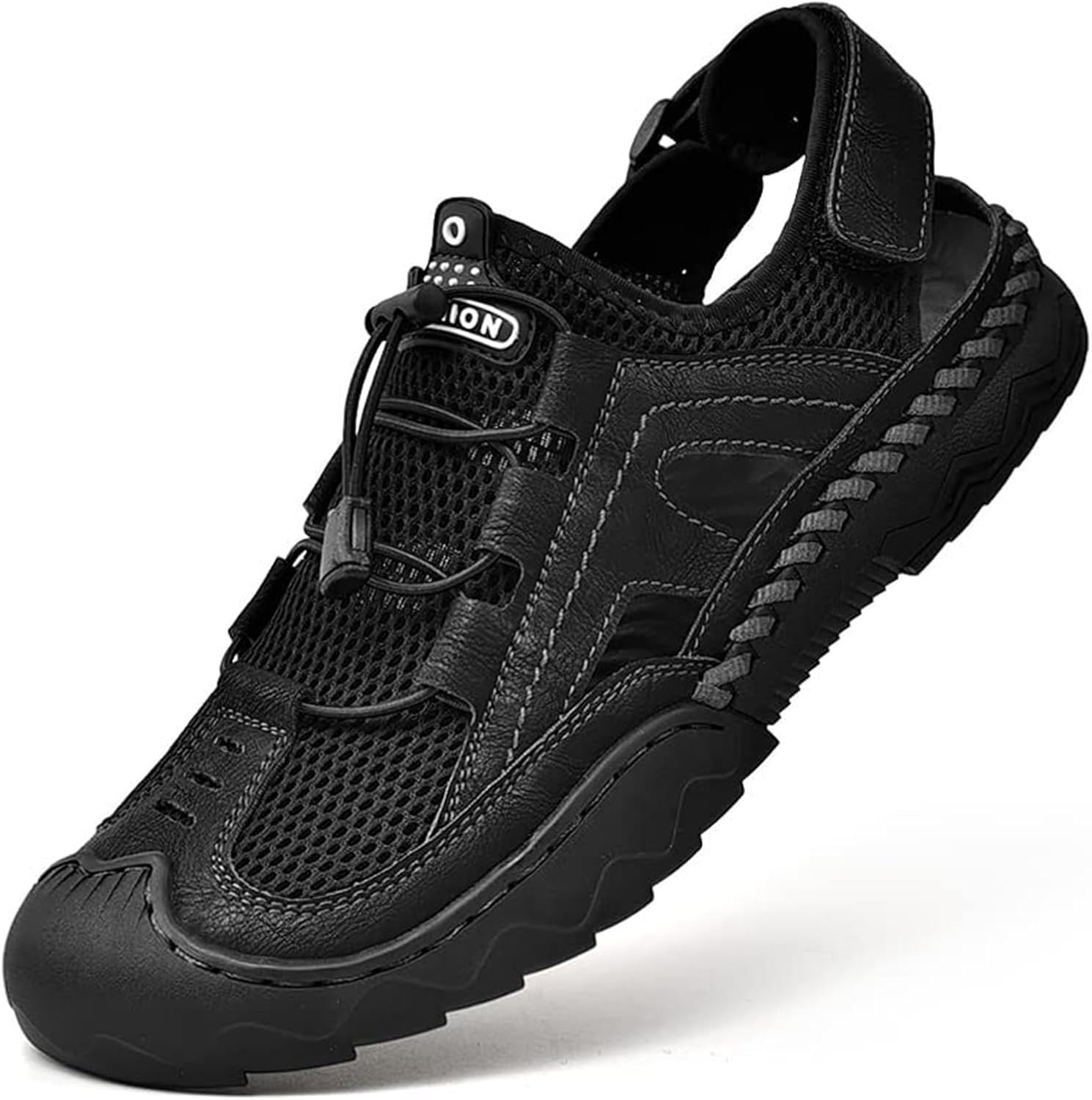 

Мужские кожаные сандалии с закрытым носком для мужчин Generic, черный