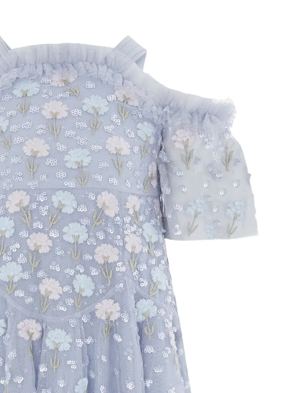 Вечернее платье с цветочным декором и открытыми плечами Needle & Thread Kids, синий — фото 2