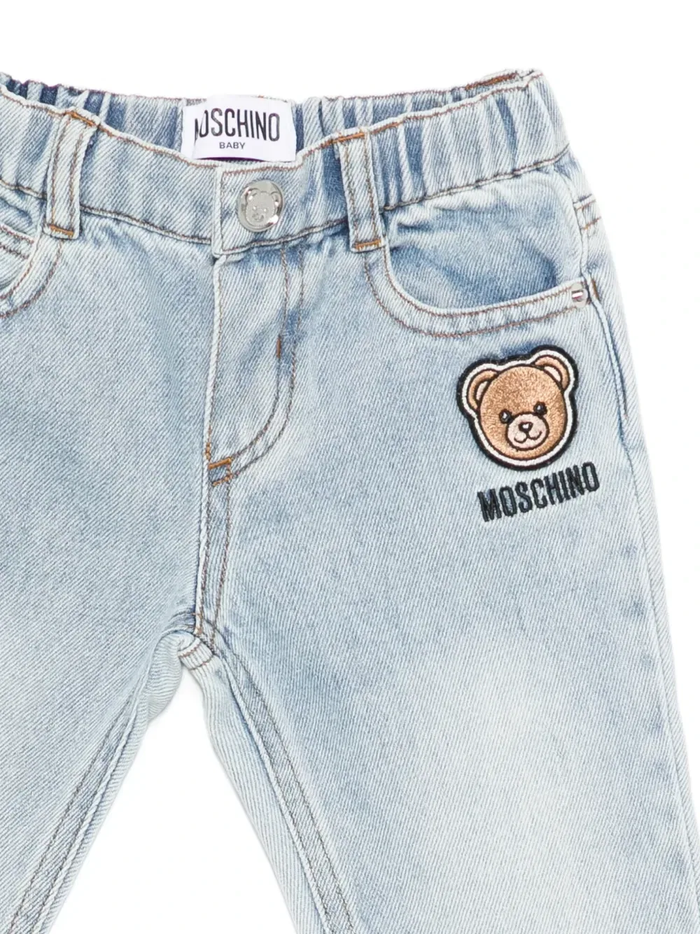Джинсы с нашивкой в виде мишки Moschino Kids, синий — фото 3