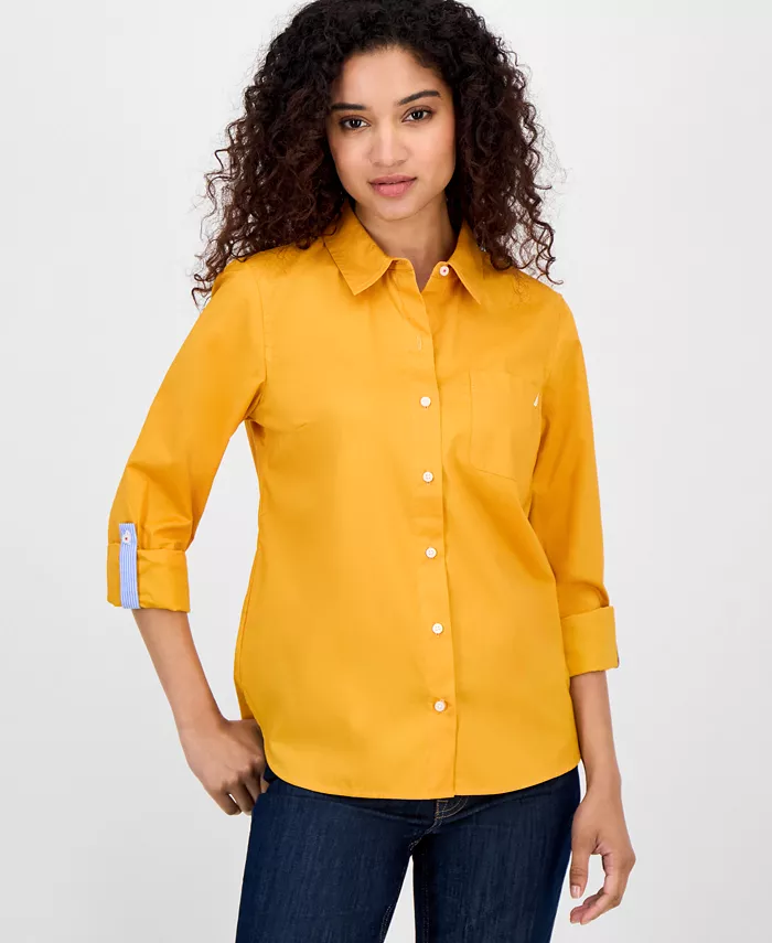 

Женская рубашка с закатывающимися манжетами и пуговицами спереди Nautica Jeans, желтый