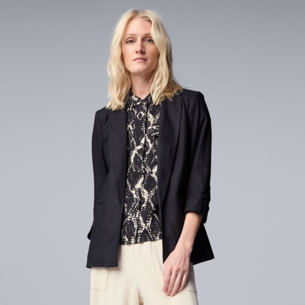 

Женский льняной пиджак с подкатанными рукавами Simply Vera Vera Wang, черный