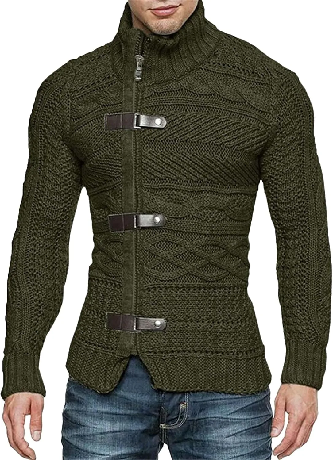 Мужской водолазка на молнии стильный свитер с косой вязкой slim fit