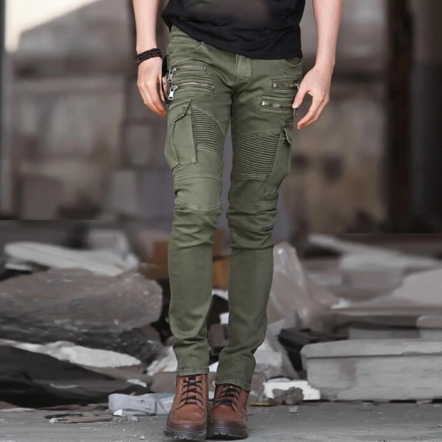 Джинсы карго тактические с молниями, Army Green — фото 3