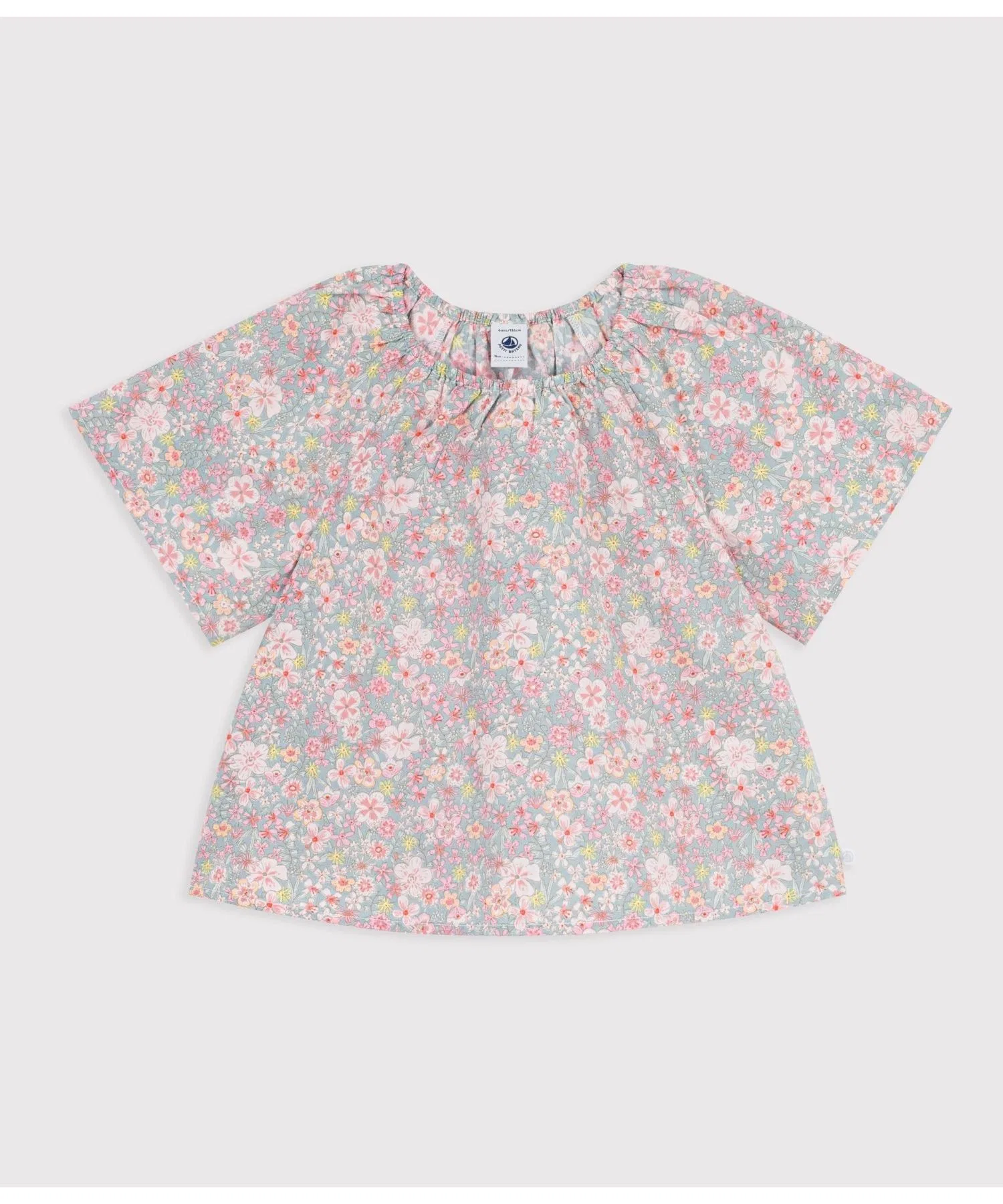 Детская футболка с цветочным принтом PETIT BATEAU светло-зелёная