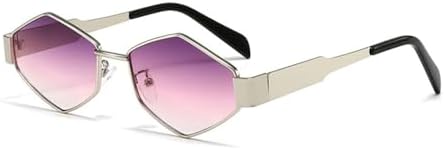 

Солнцезащитные очки многоугольной формы 2027 года для женщин, солнцезащитные очки ромбовидной формы в стиле ретро-винтаж с металлическими бриллиантами MTZJH, Silver Purple Pink