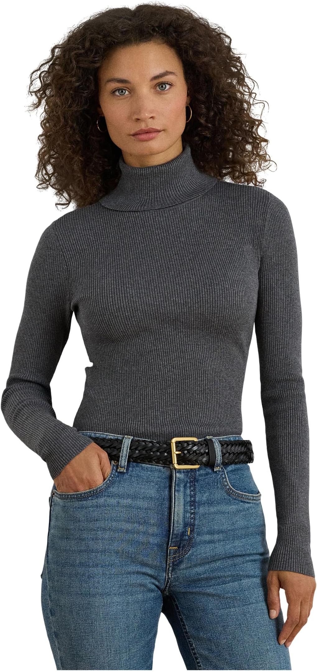 

Свитер Lauren Ralph Lauren Ribbed Turtleneck Sweater, цвет Onyx Grey Heather