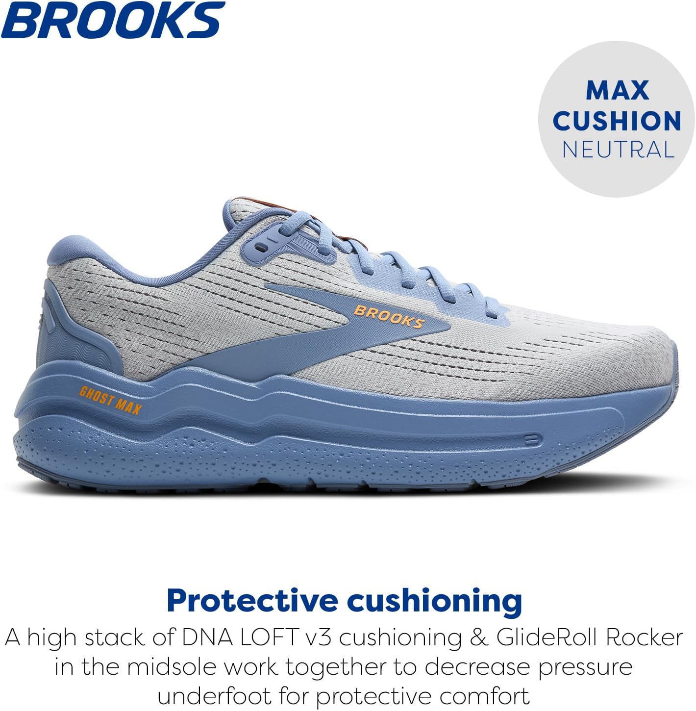 Мужские кроссовки Brooks Ghost Max 2 для бега и ходьбы, синий/оранжевый — фото 2