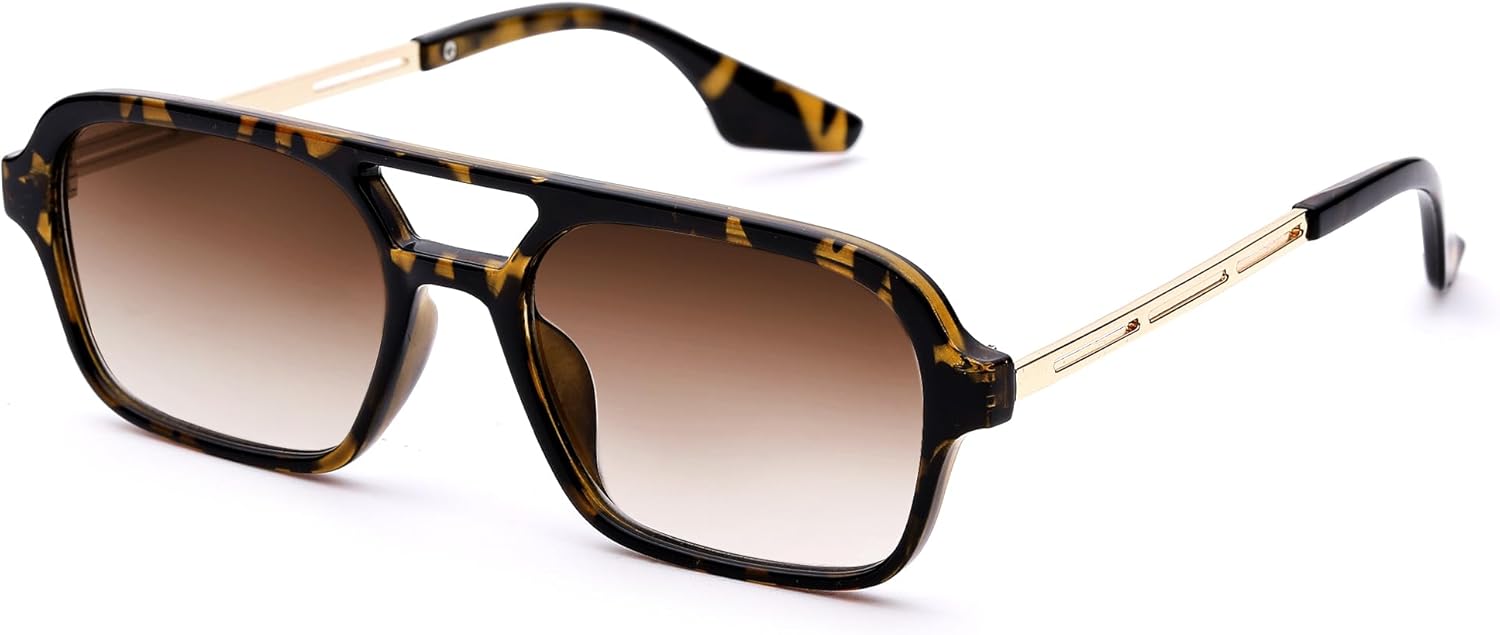 

COASION Винтажные солнцезащитные очки-авиаторы в стиле 70-х годов, маленькая оправа, для женщин и мужчин, квадратный металлический дизайн, защита от УФ-излучения UV400, B8 Leopard Frame/Gradient Brown Lens