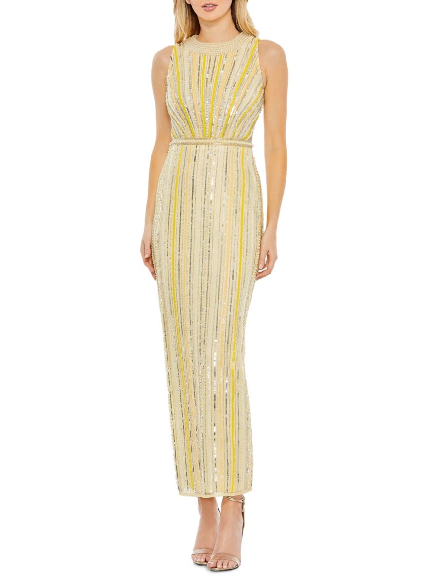 

Платье макси с декоративным разрезом сзади Mac Duggal, цвет Yellow Multicolor