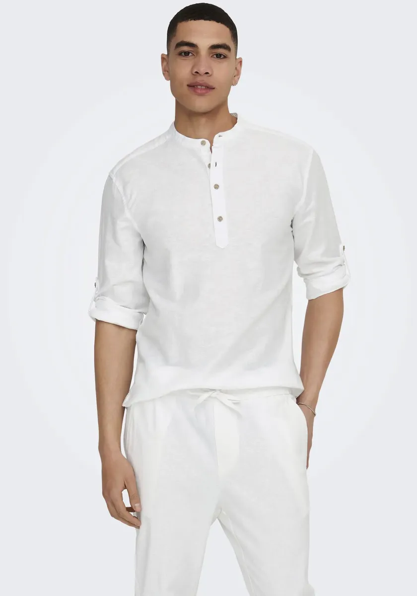 

Рубашка с длинными рукавами ONLY & SONS "ONSCAIDEN LS HALFPLACKT LINEN SHIRT", белый