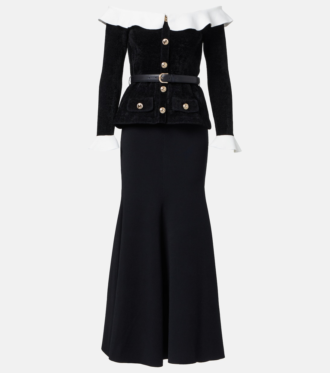 

Платье миди из шенилла с открытыми плечами Self-Portrait, черный