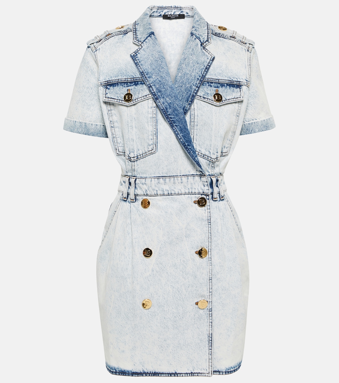 

Джинсовое мини-платье с запахом Balmain, Bleu Jean Clair