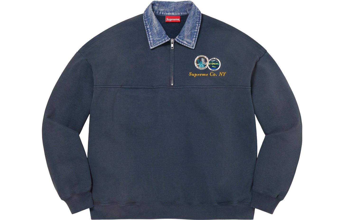 

Джинсовая толстовка с полумолнией и воротником Supreme, синий