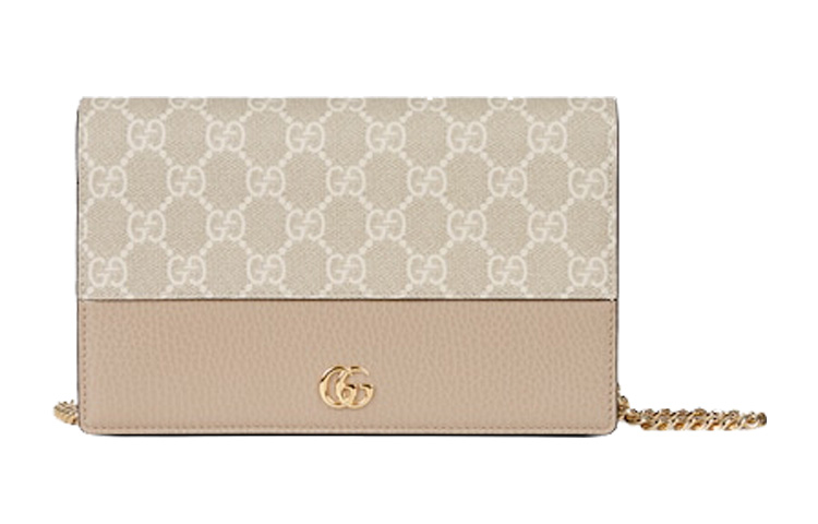 

Gucci Мини-сумка через плечо GG Marmont из канваса с кожаной отделкой, женская, бежево-бело-бежевая