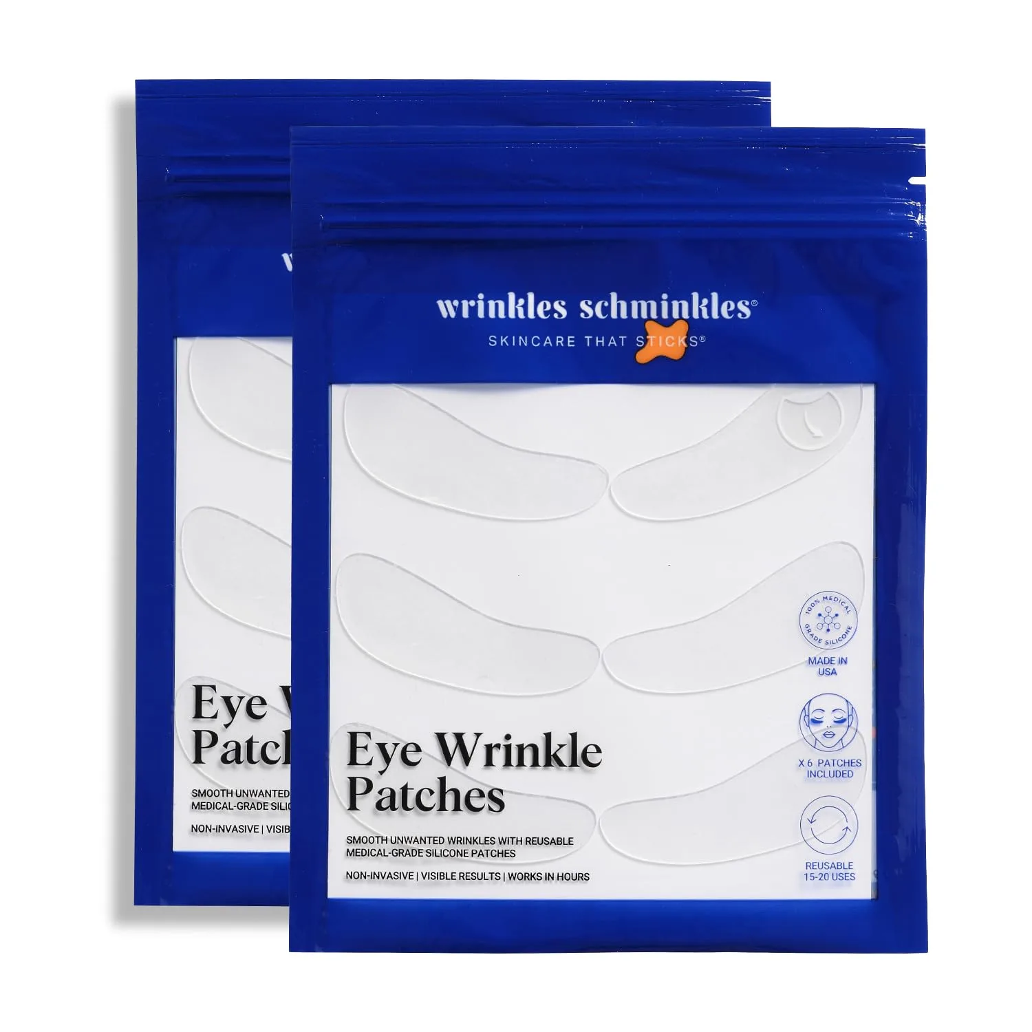 Wrinkles Schminkles патчи от морщин под глазами, разглаживают морщины, гусиные лапки и темные круги за ночь, 6 пар многоразовых медицинских силиконовых патчей для сна