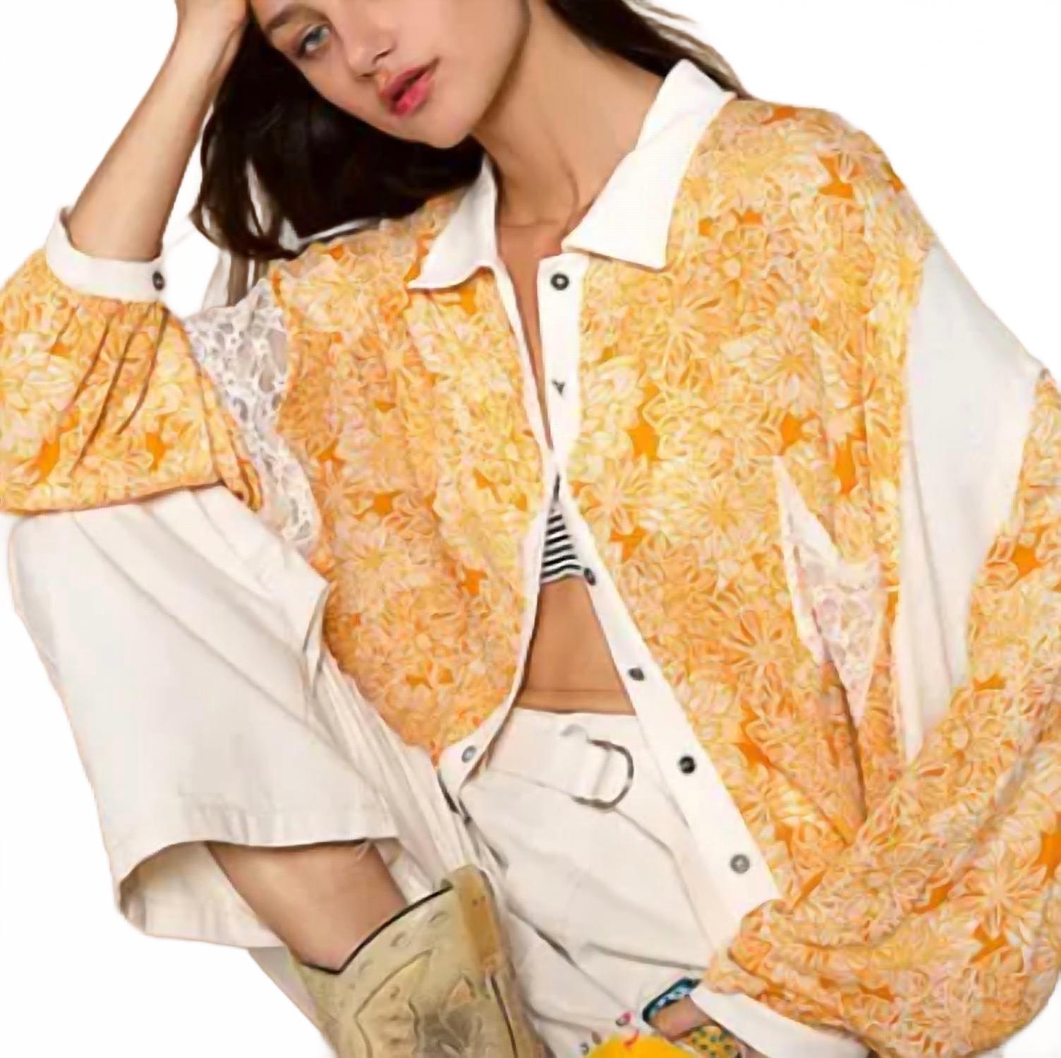 

POL Рубашка-рубашка из контрастной марли с цветочным принтом, мандаринового/желтого цвета