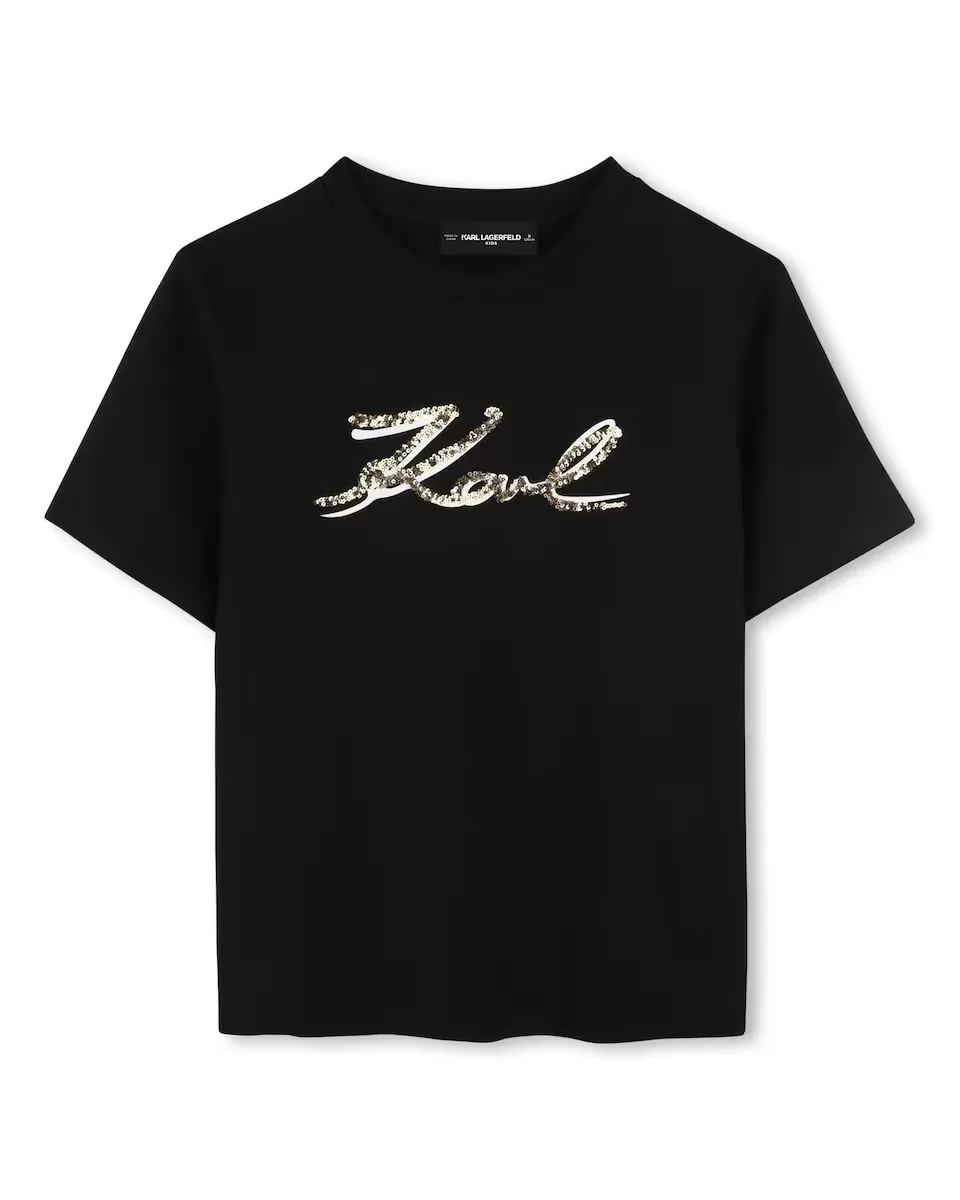 

Футболка с коротким рукавом и пайетками для девочки Karl Lagerfeld Kids, чёрный
